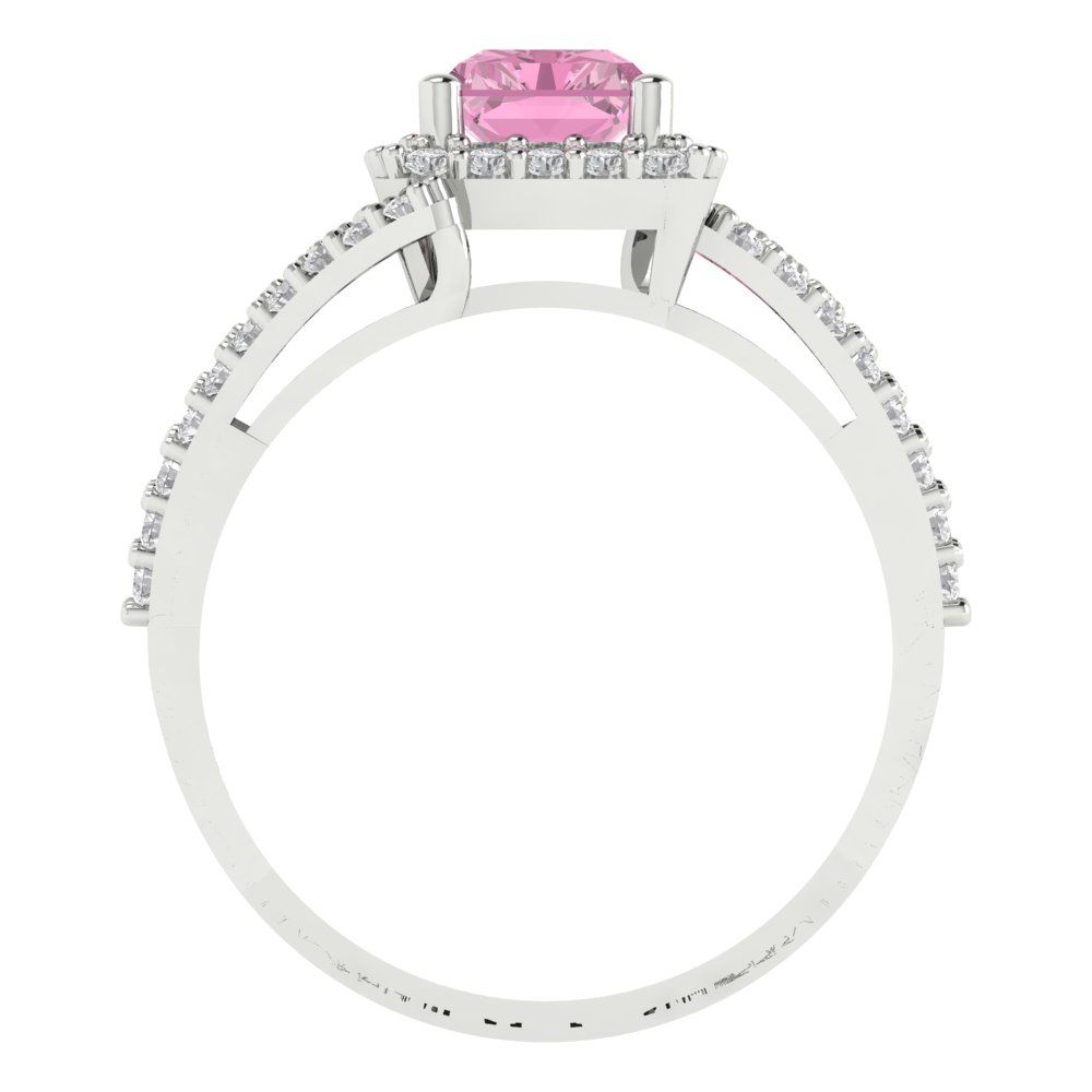 1.935 cttw Zirconia Simulated Pink Diamond Hidden Halo Engagement Ring - Solid Gold (VVS1, Emerald Cut,7.5x5.5mm)