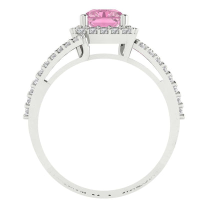 1.935 cttw Zirconia Simulated Pink Diamond Hidden Halo Engagement Ring - Solid Gold (VVS1, Emerald Cut,7.5x5.5mm)