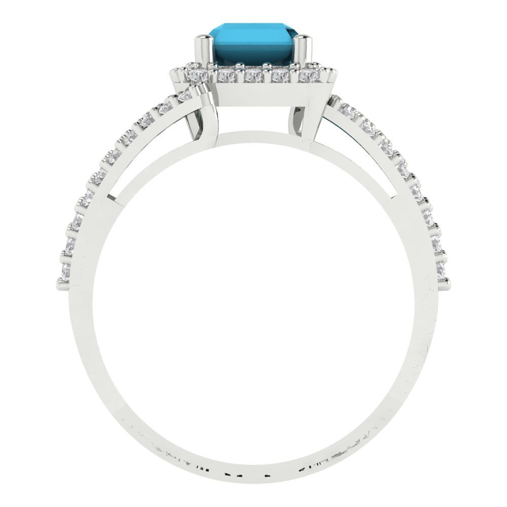 1.935 cttw Simulated Turquoise Hidden Halo Engagement Ring - Solid Gold (Emerald Cut,7.5x5.5mm)