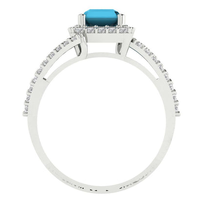 1.935 cttw Simulated Turquoise Hidden Halo Engagement Ring - Solid Gold (Emerald Cut,7.5x5.5mm)