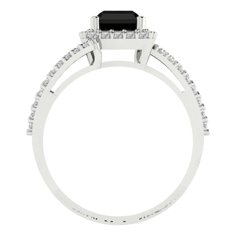 1.935 cttw Natural Onyx Hidden Halo Engagement Ring - Solid Gold (Emerald Cut,7.5x5.5mm)