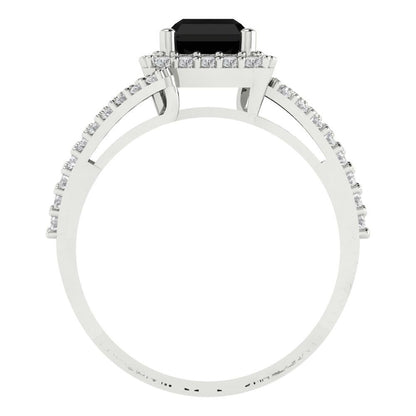 1.935 cttw Natural Onyx Hidden Halo Engagement Ring - Solid Gold (Emerald Cut,7.5x5.5mm)