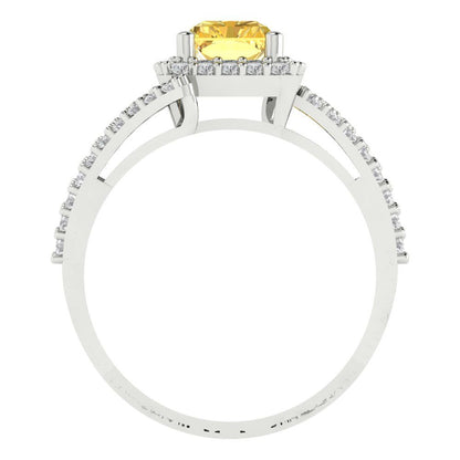 1.935 cttw Natural Citrine Hidden Halo Engagement Ring - Solid Gold (Emerald Cut,7.5x5.5mm)