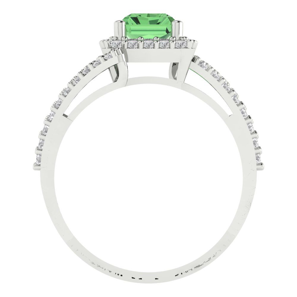 1.935 cttw Zirconia Simulated Green Diamond Hidden Halo Engagement Ring - Solid Gold (VVS1, Emerald Cut,7.5x5.5mm)
