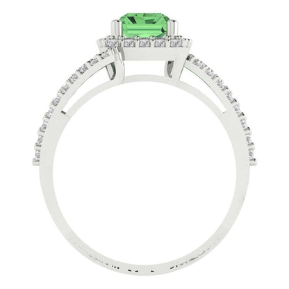 1.935 cttw Zirconia Simulated Green Diamond Hidden Halo Engagement Ring - Solid Gold (VVS1, Emerald Cut,7.5x5.5mm)