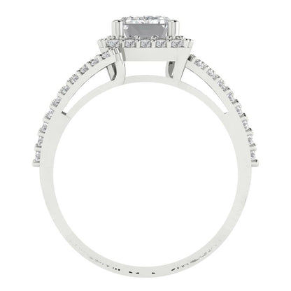 1.935 cttw Zirconia Simulated Diamond Hidden Halo Engagement Ring - Solid Gold (VVS1, Emerald Cut,7.5x5.5mm)