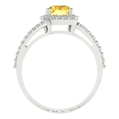 1.935 cttw Zirconia Simulated Yellow Diamond Hidden Halo Engagement Ring - Solid Gold (VVS1, Emerald Cut,7.5x5.5mm)