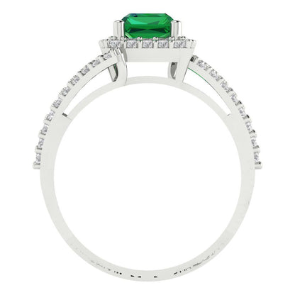 1.935 cttw Simulated Emerald Hidden Halo Engagement Ring - Solid Gold (Emerald Cut,7.5x5.5mm)