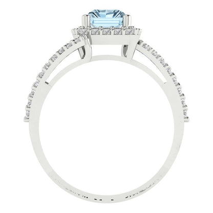 1.935 cttw Zirconia Simulated Blue Diamond Hidden Halo Engagement Ring - Solid Gold (VVS1, Emerald Cut,7.5x5.5mm)