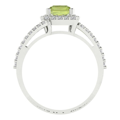 1.935 cttw Natural Peridot Hidden Halo Engagement Ring - Solid Gold (Emerald Cut,7.5x5.5mm)