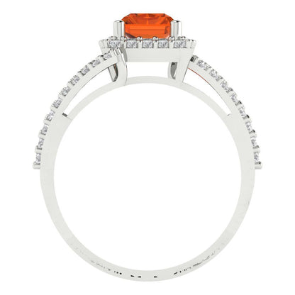 1.935 cttw Zirconia Simulated Red Diamond Hidden Halo Engagement Ring - Solid Gold (VVS1, Emerald Cut,7.5x5.5mm)