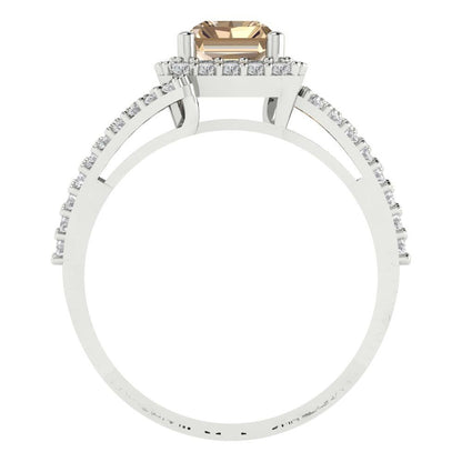 1.935 cttw Yellow Moissanite Hidden Halo Engagement Ring - Solid Gold (Emerald Cut,7.5x5.5mm)