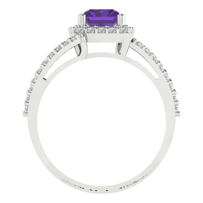 1.935 cttw Natural Amethyst Hidden Halo Engagement Ring - Solid Gold (Emerald Cut,7.5x5.5mm)