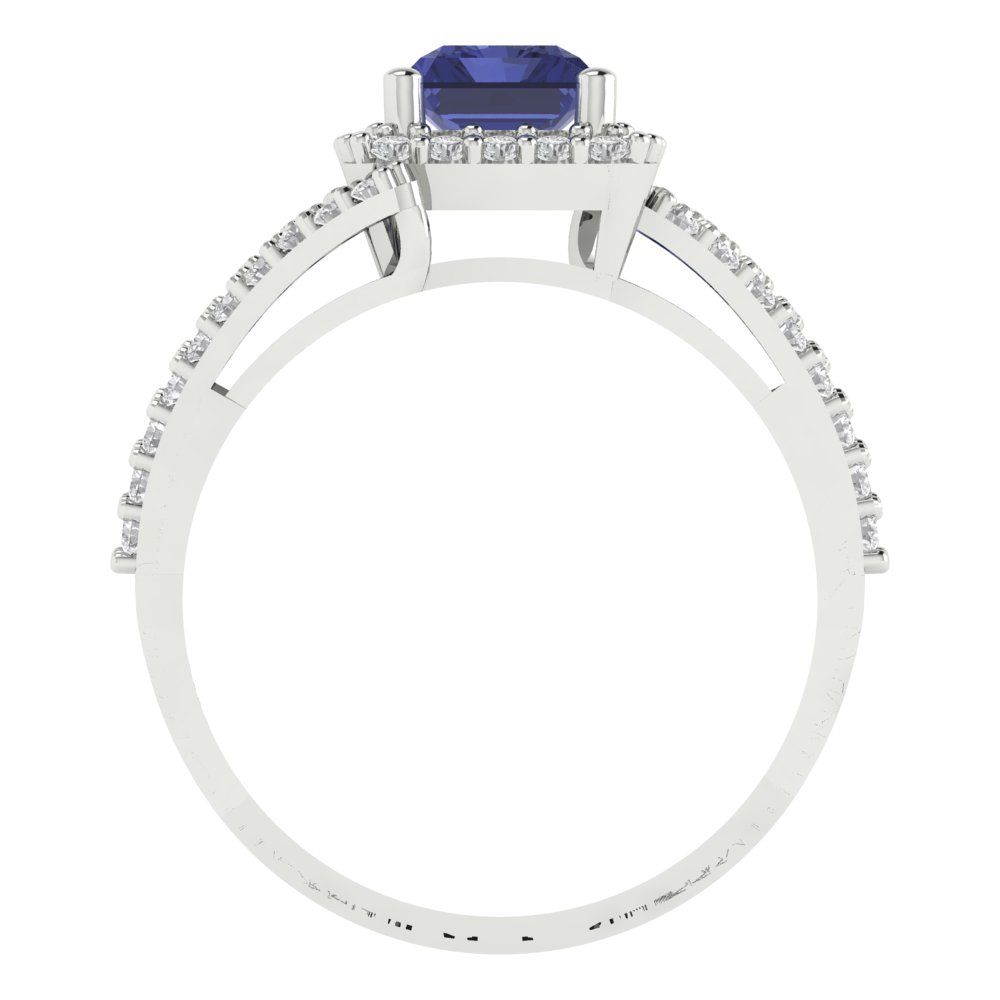 1.935 cttw Simulated Tanzanite Hidden Halo Engagement Ring - Solid Gold (Emerald Cut,7.5x5.5mm)