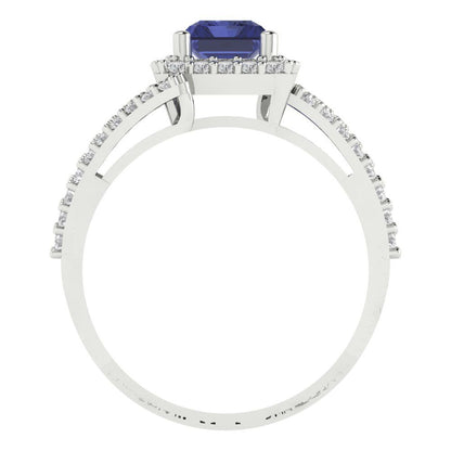 1.935 cttw Simulated Tanzanite Hidden Halo Engagement Ring - Solid Gold (Emerald Cut,7.5x5.5mm)