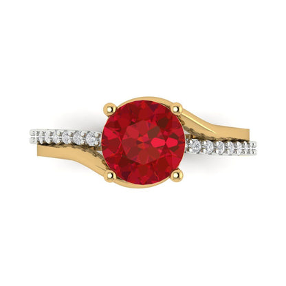 1.71 cttw Simulated Pink Tourmaline Solitaire with Zirconia Simulated Diamond Accents Engagement Ring - Solid White/Yellow Gold (VVS1, Round Cut,7.5mm)