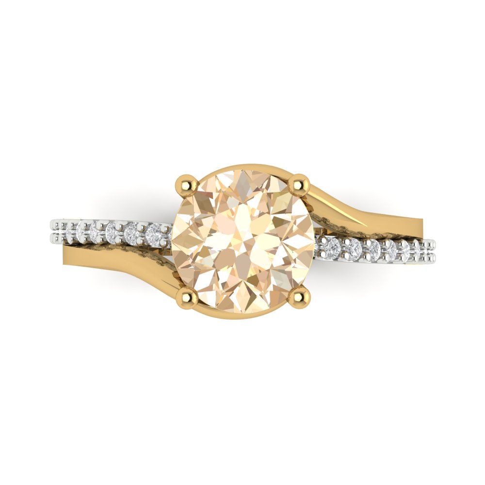 1.71 cttw Natural Morganite Solitaire with Zirconia Simulated Diamond Accents Engagement Ring - Solid White/Yellow Gold (VVS1, Round Cut,7.5mm)