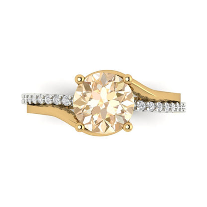 1.71 cttw Natural Morganite Solitaire with Zirconia Simulated Diamond Accents Engagement Ring - Solid White/Yellow Gold (VVS1, Round Cut,7.5mm)