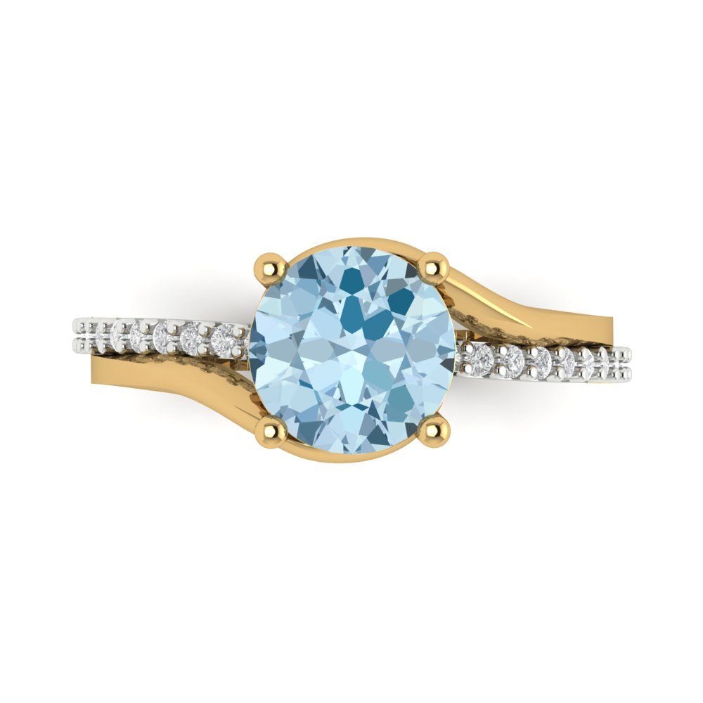 1.71 cttw Zirconia Simulated Blue Diamond Solitaire with Zirconia Simulated Diamond Accents Engagement Ring - Solid White/Yellow Gold (VVS1, Round Cut,7.5mm)