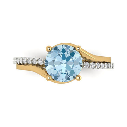 1.71 cttw Zirconia Simulated Blue Diamond Solitaire with Zirconia Simulated Diamond Accents Engagement Ring - Solid White/Yellow Gold (VVS1, Round Cut,7.5mm)