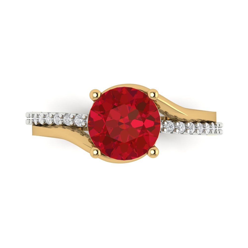 1.71 cttw Simulated Ruby Solitaire with Zirconia Simulated Diamond Accents Engagement Ring - Solid White/Yellow Gold (VVS1, Round Cut,7.5mm)