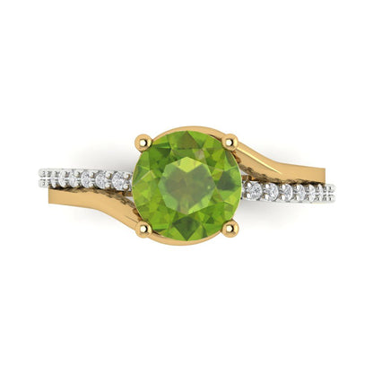 1.71 cttw Natural Peridot Solitaire with Zirconia Simulated Diamond Accents Engagement Ring - Solid White/Yellow Gold (VVS1, Round Cut,7.5mm)