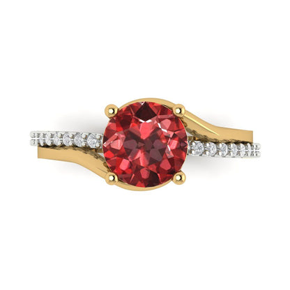 1.71 cttw Natural Garnet Solitaire with Zirconia Simulated Diamond Accents Engagement Ring - Solid White/Yellow Gold (VVS1, Round Cut,7.5mm)