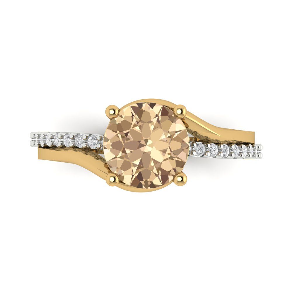 1.71 cttw Yellow Moissanite Solitaire with Zirconia Simulated Diamond Accents Engagement Ring - Solid White/Yellow Gold (VVS1, Round Cut,7.5mm)