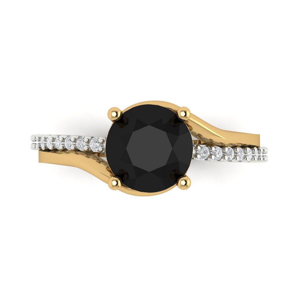 1.71 cttw Natural Onyx Solitaire with Zirconia Simulated Diamond Accents Engagement Ring - Solid White/Yellow Gold (VVS1, Round Cut,7.5mm)