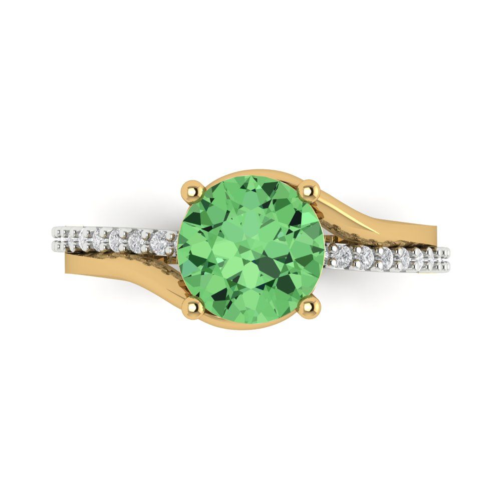 1.71 cttw Zirconia Simulated Green Diamond Solitaire with Zirconia Simulated Diamond Accents Engagement Ring - Solid White/Yellow Gold (VVS1, Round Cut,7.5mm)