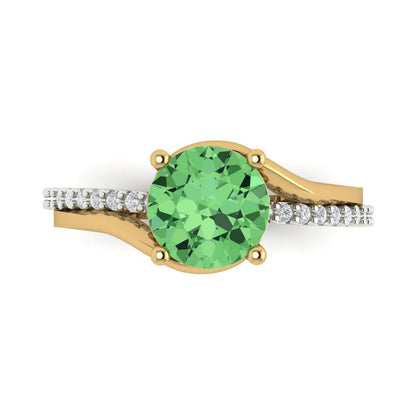 1.71 cttw Zirconia Simulated Green Diamond Solitaire with Zirconia Simulated Diamond Accents Engagement Ring - Solid White/Yellow Gold (VVS1, Round Cut,7.5mm)