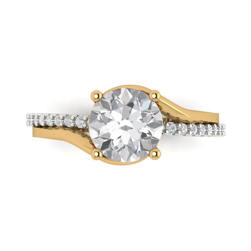 1.71 cttw Moissanite Solitaire with Zirconia Simulated Diamond Accents Engagement Ring - Solid White/Yellow Gold (VVS1, Round Cut,7.5mm)