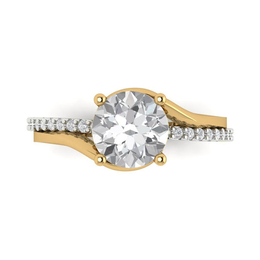 1.71 cttw Moissanite Solitaire with Zirconia Simulated Diamond Accents Engagement Ring - Solid White/Yellow Gold (VVS1, Round Cut,7.5mm)