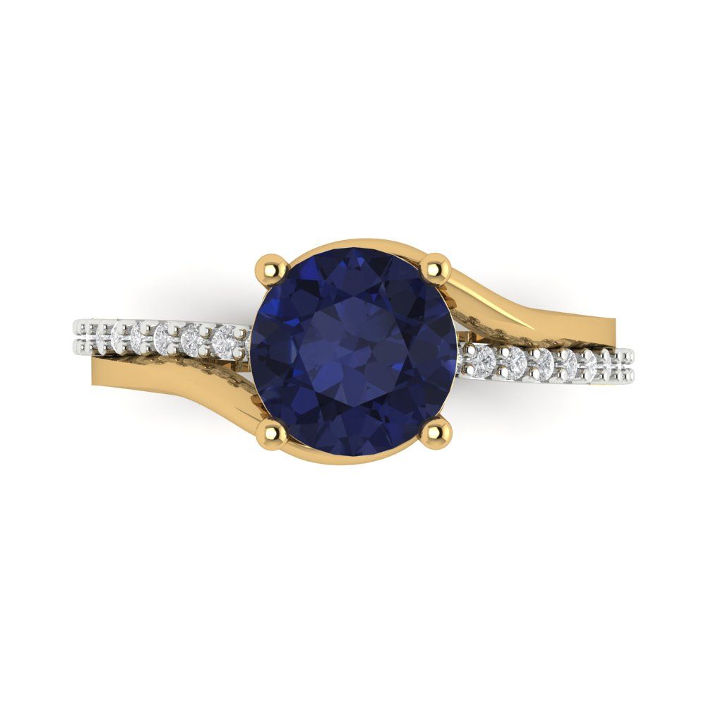 1.71 cttw Simulated Blue Sapphire Solitaire with Zirconia Simulated Diamond Accents Engagement Ring - Solid White/Yellow Gold (VVS1, Round Cut,7.5mm)