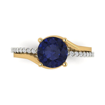 1.71 cttw Simulated Blue Sapphire Solitaire with Zirconia Simulated Diamond Accents Engagement Ring - Solid White/Yellow Gold (VVS1, Round Cut,7.5mm)