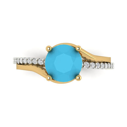 1.71 cttw Simulated Turquoise Solitaire with Zirconia Simulated Diamond Accents Engagement Ring - Solid White/Yellow Gold (VVS1, Round Cut,7.5mm)