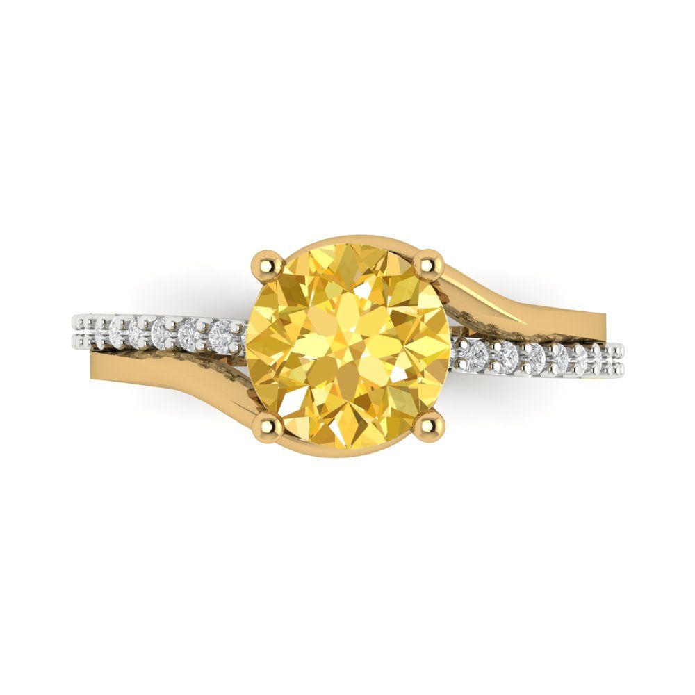 1.71 cttw Zirconia Simulated Yellow Diamond Solitaire with Zirconia Simulated Diamond Accents Engagement Ring - Solid White/Yellow Gold (VVS1, Round Cut,7.5mm)