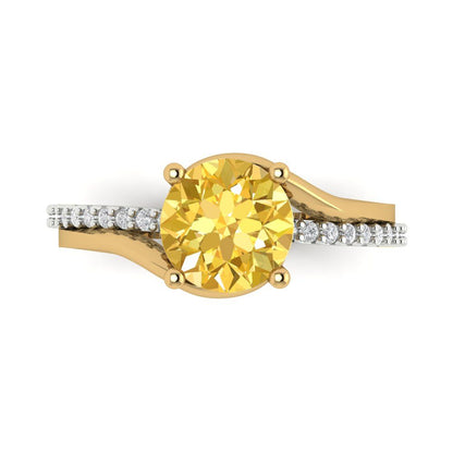 1.71 cttw Zirconia Simulated Yellow Diamond Solitaire with Zirconia Simulated Diamond Accents Engagement Ring - Solid White/Yellow Gold (VVS1, Round Cut,7.5mm)