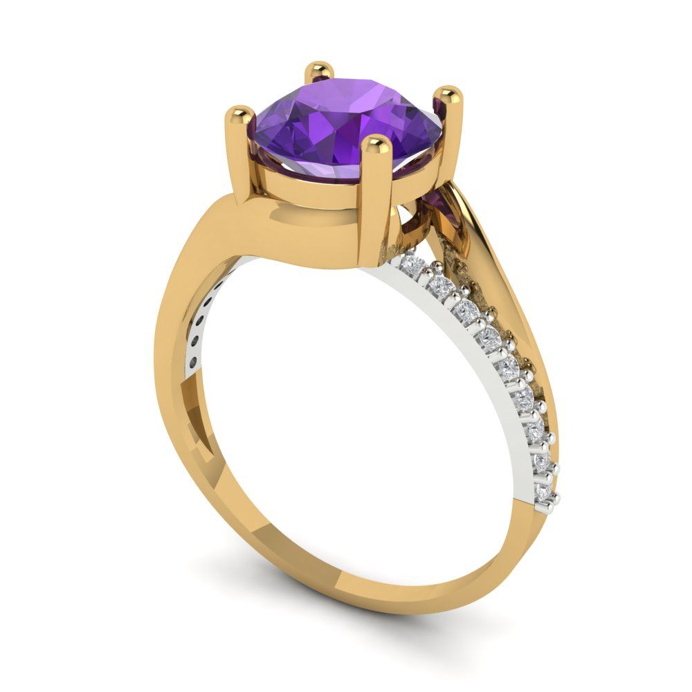 1.71 cttw Natural Amethyst Solitaire with Zirconia Simulated Diamond Accents Engagement Ring - Solid White/Yellow Gold (VVS1, Round Cut,7.5mm)