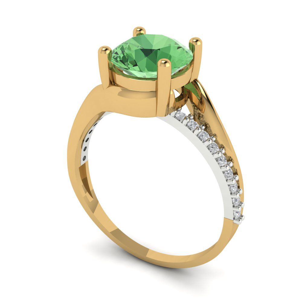 1.71 cttw Zirconia Simulated Green Diamond Solitaire with Zirconia Simulated Diamond Accents Engagement Ring - Solid White/Yellow Gold (VVS1, Round Cut,7.5mm)