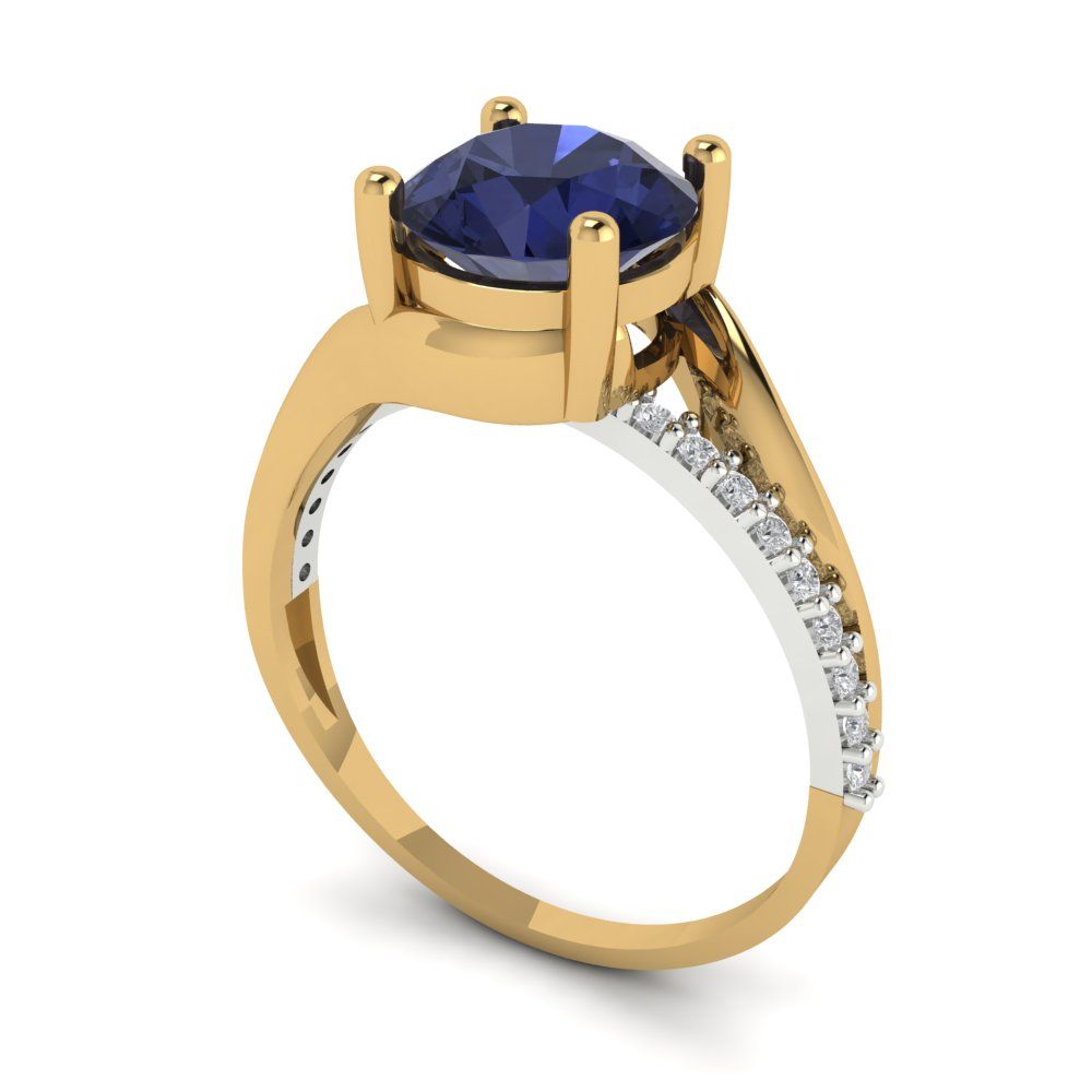 1.71 cttw Simulated Blue Sapphire Solitaire with Zirconia Simulated Diamond Accents Engagement Ring - Solid White/Yellow Gold (VVS1, Round Cut,7.5mm)