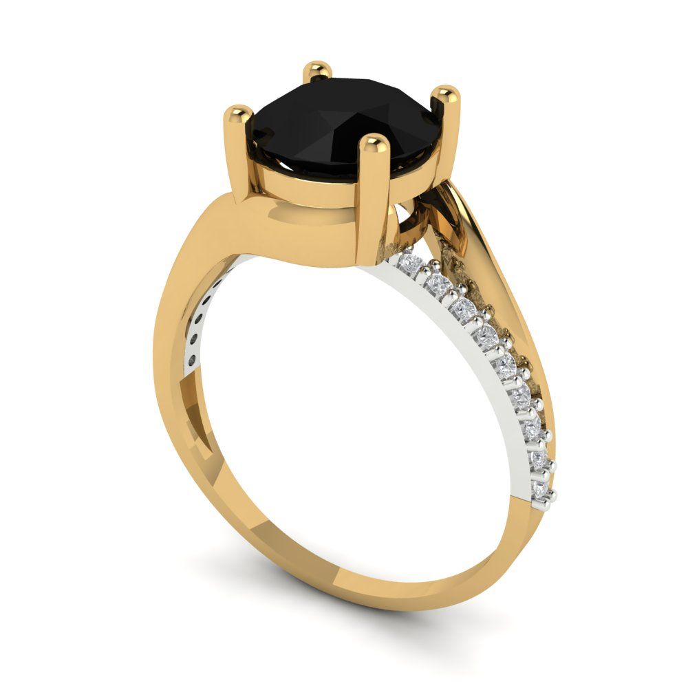 1.71 cttw Natural Onyx Solitaire with Zirconia Simulated Diamond Accents Engagement Ring - Solid White/Yellow Gold (VVS1, Round Cut,7.5mm)