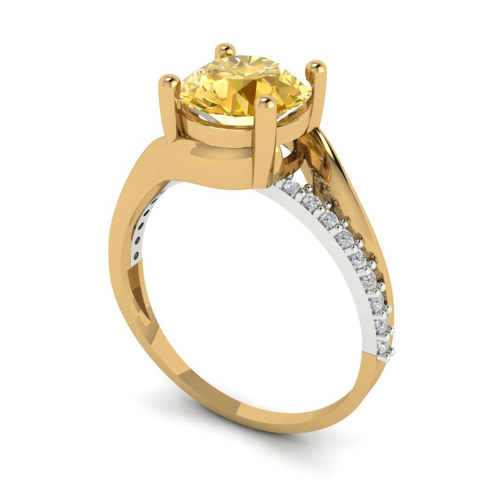 1.71 cttw Zirconia Simulated Yellow Diamond Solitaire with Zirconia Simulated Diamond Accents Engagement Ring - Solid White/Yellow Gold (VVS1, Round Cut,7.5mm)