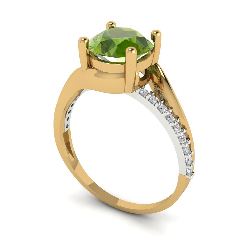 1.71 cttw Natural Peridot Solitaire with Zirconia Simulated Diamond Accents Engagement Ring - Solid White/Yellow Gold (VVS1, Round Cut,7.5mm)