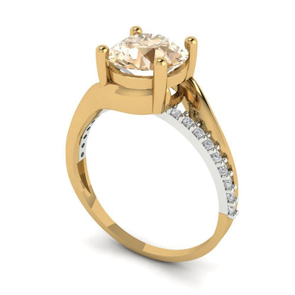 1.71 cttw Natural Morganite Solitaire with Zirconia Simulated Diamond Accents Engagement Ring - Solid White/Yellow Gold (VVS1, Round Cut,7.5mm)