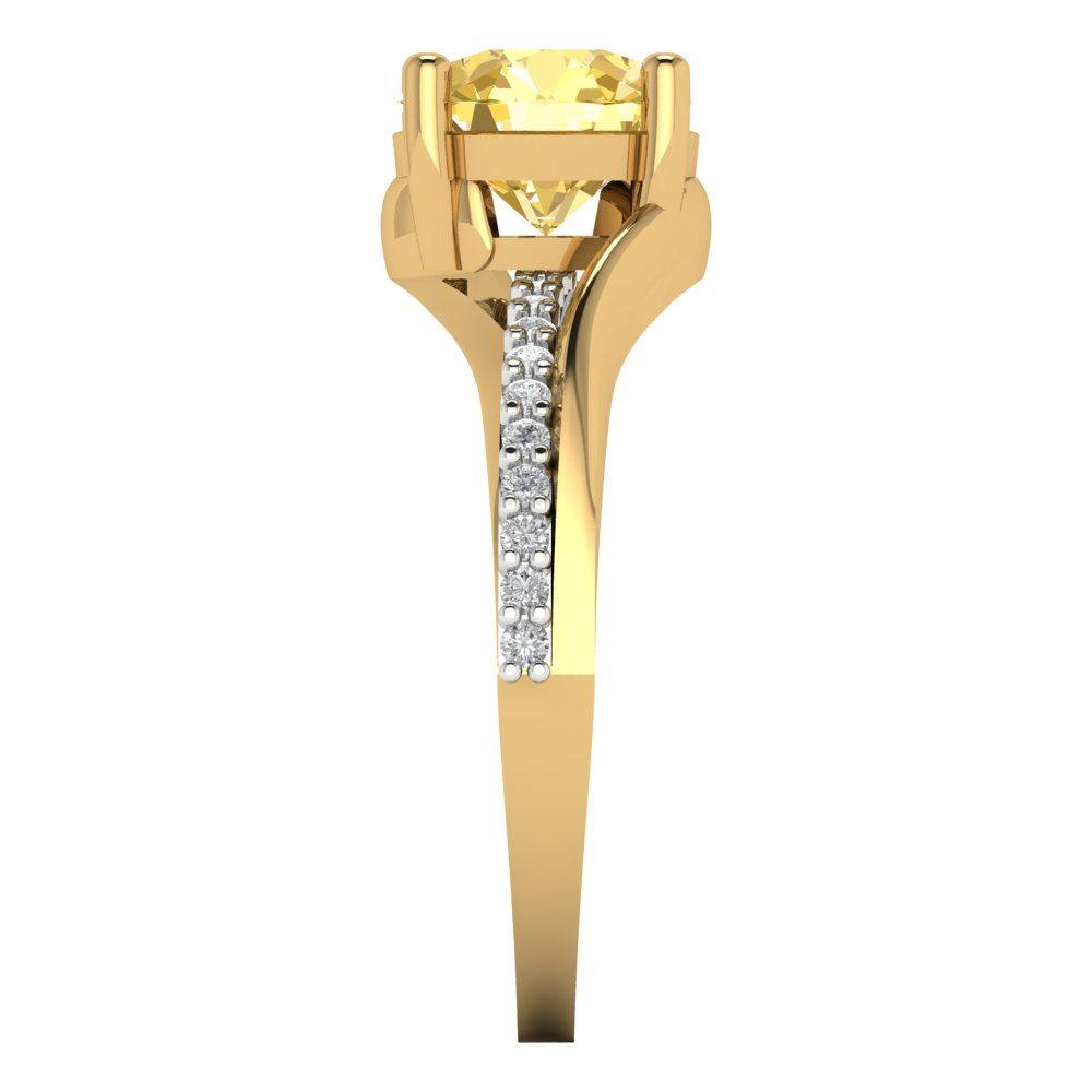 1.71 cttw Zirconia Simulated Yellow Diamond Solitaire with Zirconia Simulated Diamond Accents Engagement Ring - Solid White/Yellow Gold (VVS1, Round Cut,7.5mm)