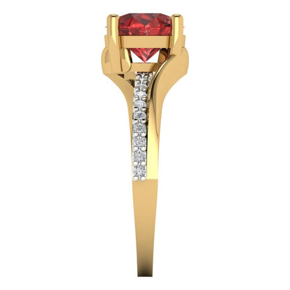 1.71 cttw Natural Garnet Solitaire with Zirconia Simulated Diamond Accents Engagement Ring - Solid White/Yellow Gold (VVS1, Round Cut,7.5mm)