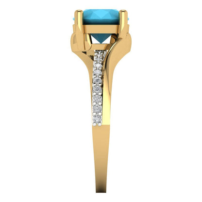 1.71 cttw Simulated Turquoise Solitaire with Zirconia Simulated Diamond Accents Engagement Ring - Solid White/Yellow Gold (VVS1, Round Cut,7.5mm)