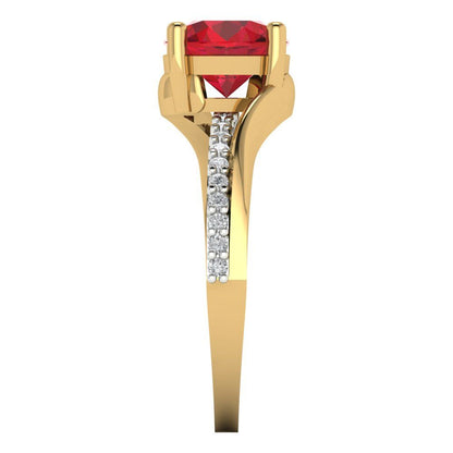 1.71 cttw Simulated Ruby Solitaire with Zirconia Simulated Diamond Accents Engagement Ring - Solid White/Yellow Gold (VVS1, Round Cut,7.5mm)