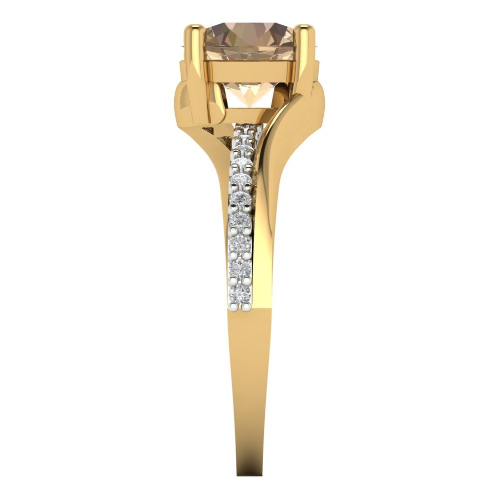 1.71 cttw Yellow Moissanite Solitaire with Zirconia Simulated Diamond Accents Engagement Ring - Solid White/Yellow Gold (VVS1, Round Cut,7.5mm)